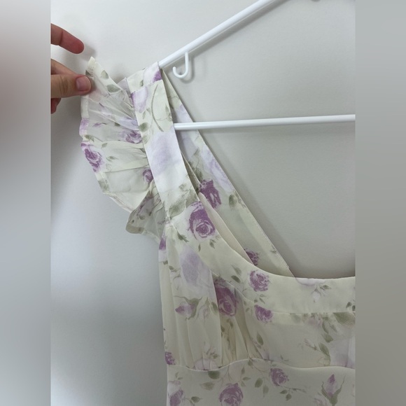 Worth Collective : Pisa Floral Chiffon Midi Dress with Ruffle Shoulder in Lemon - Picture 7 of 8